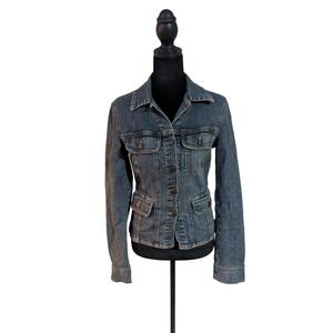 Wax Jeans All American Girl Denim Jacket Medium Wash Stretch Womens S 0582